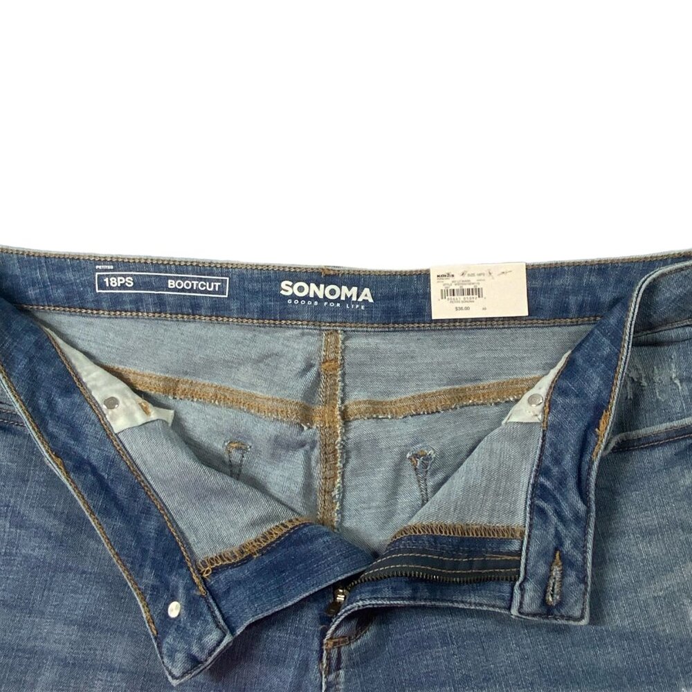 NWT Sonoma Petite Short 18PS Mid Rise Bootcut Jeans Light Wash Distressed 18 - Picture 7 of 16